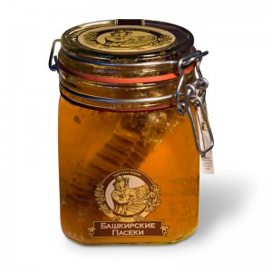 Мёд Башкирский "Замок" цветочный мед с сотой, ст.б. 1,1 кг.