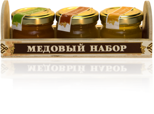 Мёд Башкирский набор  в дерев. лотке 3*40 гр.  ст. б.  (гречишный, цветочный, липовый) 